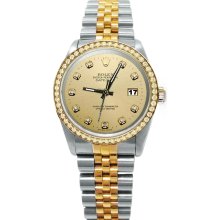 Champagne diamond dial bezel Rolex datejust watch solid gold & steel date just - Gold - Metal - 6
