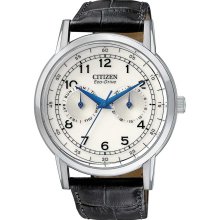 Citizen AO9000-06B Men's Eco-Drive Silver Dial Black Leather Strap Wat