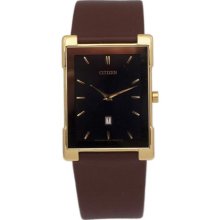 Citizen Casual Analog Men's Watch with Leather Strap and Rectangle