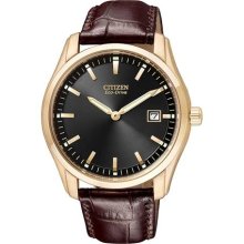 Citizen Eco-Drive Leather Strap Black Dial Men's watch #AU1043-00E