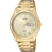 Citizen Eco-Drive WR100 Gold Tone Day and Date Dress BM8432-53P