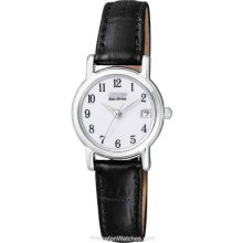 Citizen Ladies Eco-Drive Stainless White Dial Black Leather EW1270-06A