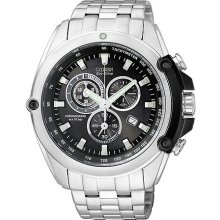 Citizen Men's Eco-Drive AT0787-55F Silver Stainless-Steel Eco-Drive Watch with Black Dial