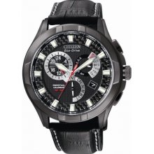 Citizen Men's Eco-Drive Calibre 8700 Black Plated Steel Leather Strap Watch #Bl8097-01E