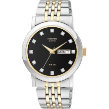 Citizen Quartz Mens Crystal Analog Stainless Watch - Two-tone Bracelet - Black Dial - BK4054-53E