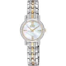 Citizen Womens Eco-Drive Silhouette Crystal Analog Stainless Watch - Two-tone Bracelet - Pearl Dial - EX1244-51D