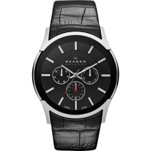 Classic Textured Black Leather Men's Watch