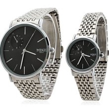 Couple Style Stainless Steel Alloy Analog Quartz Wrist Watch (Silver)