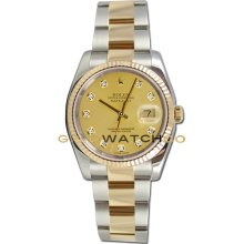 Datejust 116233 Steel Gold Oyster Band Fluted Champ Diamond Dial