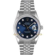 Datejust 16200 Jubilee Band Smooth Bezel Blue Diamond Dial