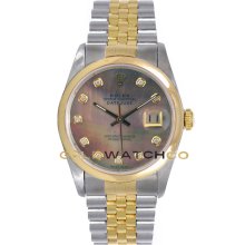 Datejust 16203 Steel Gold Jubilee Smooth Bezel MOP Diamond Dial