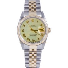 Datejust 16233 Steel & Gold Jubilee Fluted Bezel MOP Roman Dial