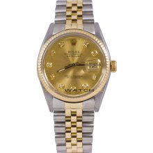 Datejust 16233 Steel Gold Jubilee Fluted Champagne Diamond Dial