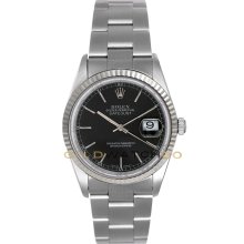 Datejust 16234 Oyster Band Gold Fluted Bezel Black Dial