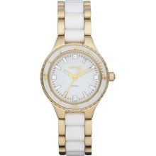 DKNY Watch, Womens Gold-Tone Stainless Steel and White Ceramic Bracele