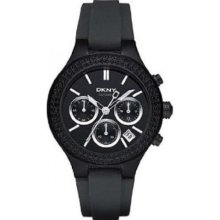 DKNY Women's Chronograph Black Crystal Black Dial Black Rubber