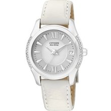 EO1041-03B - Citizen Eco-Drive Ladies White Leather Swarovski Crystal Date Elegant Watch