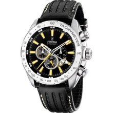 Festina Men's 'Crono' Black Leather Black Dial Quartz Watch (F16489/2)