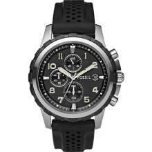 Fossil Mens Dean Chronograph Stainless Watch - Black Rubber Strap - Black Dial - FS4613