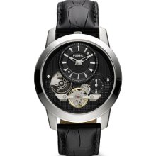 Fossil Mens Grant Twist Analog Stainless Watch - Black Leather Strap - Black Dial - ME1113