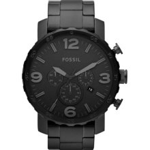 Fossil Nate Chronograph Black Dial Black Ion-plated Mens Watch JR1401