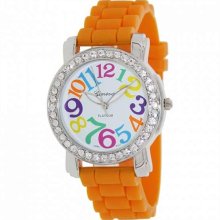 Geneva Platinum Women's 7871.Silver.Orange Orange Silicone Quartz Watch with White Dial