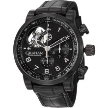 Graham Men's 'Silverstone' Black Dial Black Leather Strap Watch