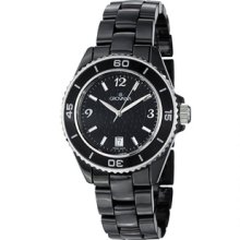 Grovana Men's Black Dial Black Ceramic Bracelet Quartz