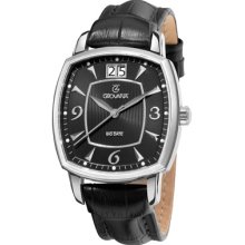 Grovana Watches Grovana Mens Black Leather Strap Quartz Watch Big Date