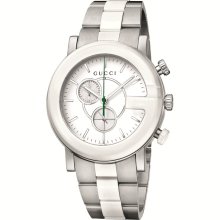 Gucci Chronograph G-timeless Steel And White Ceramic Mens Ya101345 Watch