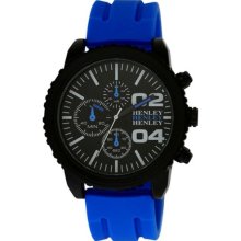 Henley Decorative Multi-Dial Men's Sports Quartz Watch With Black Dial Analogue Display And Blue Silicone Strap H02056.6