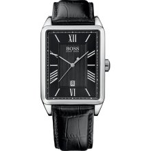 Hugo Boss Men's Quartz Watch With Black Dial Analogue Display And Black Leather Strap 1512425