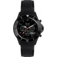 Ice-Watch Mens Ice-Chrono Matte Chronograph Stainless Watch - Black Leather Strap - Black Dial - CHM.BK.B.S.12