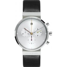 Jacob Jensen Chronograph Series Unisex Quartz Watch With White Dial Chronograph Display And Black Leather Strap 606