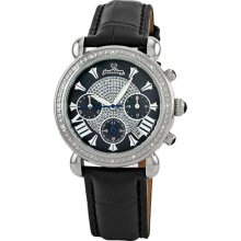 JBW Victory Leather Diamond Watch Band Color: Black, Bezel Color: Stainless Steel, Dial Color: Black