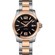 Longines Conquest Automatic Black Dial Rose Gold and Stainless Steel Mens Watch L36765567