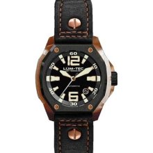 Lum-Tec Mens V-Series Automatic Analog Stainless Watch - Black Leather Strap - Black Dial - LTV6