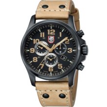 Luminox Mens Atacama Field Chronograph Stainless Watch - Brown Leather Strap - Black Dial - L1945