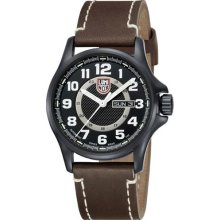 Luminox Mens Automatic Field Stainless Watch - Brown Leather Strap - Black Dial - L1807