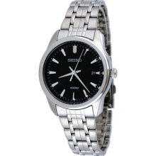 Men Seiko SGEG05 Casual Stainless Steel Case and Bracelet Black Dial