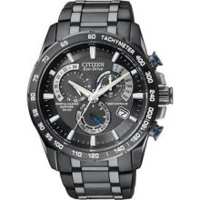 Men's Atomic Black Stainless Steel Black Dial Eco-Drive Chronograph