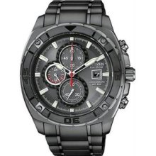 Men's Black Stainless Steel Eco-Drive Chronograph Carbon Fiber Dial