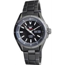 Men's Black Stainless Steel Seiko 5 Automatic Black Dial Day and Date