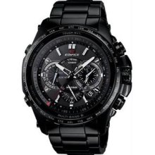 Men's Black Stainless Steel Edifice Black Label Solar Multi-Band