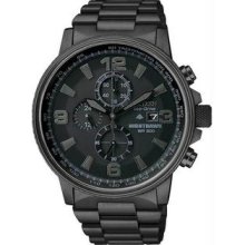 Men's Black Stainless Steel NightHawk Eco-Drive Chronograph Black