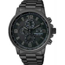 Men's Black Stainless Steel NightHawk Eco-Drive Chronograph Black Dial