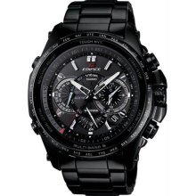 Men's Black Stainless Steel Edifice Black Label Solar Multi-Band Atomi