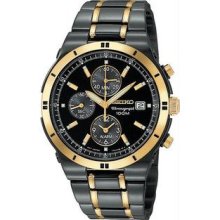 Men's Black Two Tone Stainless Steel Alarm Chronograph Black