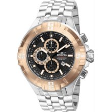 Men's Chronograph Stainless Steel Case and Bracelet Black Dial Rose Go