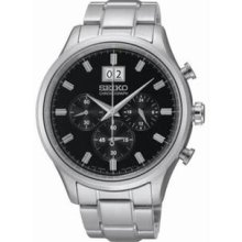 Men's Chronograph Stainless Steel Case and Bracelet Black Tone Dial